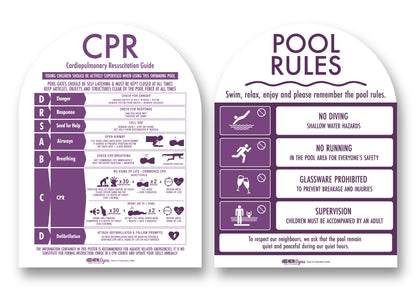 CPR Sign & Pool Rules Sign Pack Arch Plum