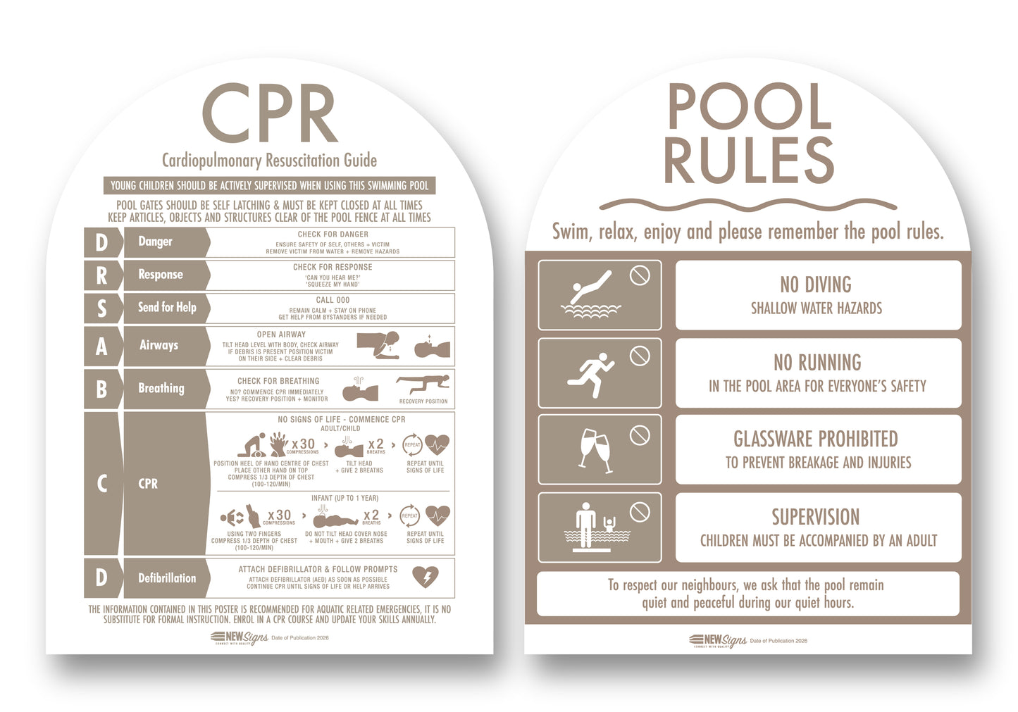 CPR Sign & Pool Rules Sign Pack Arch Timber