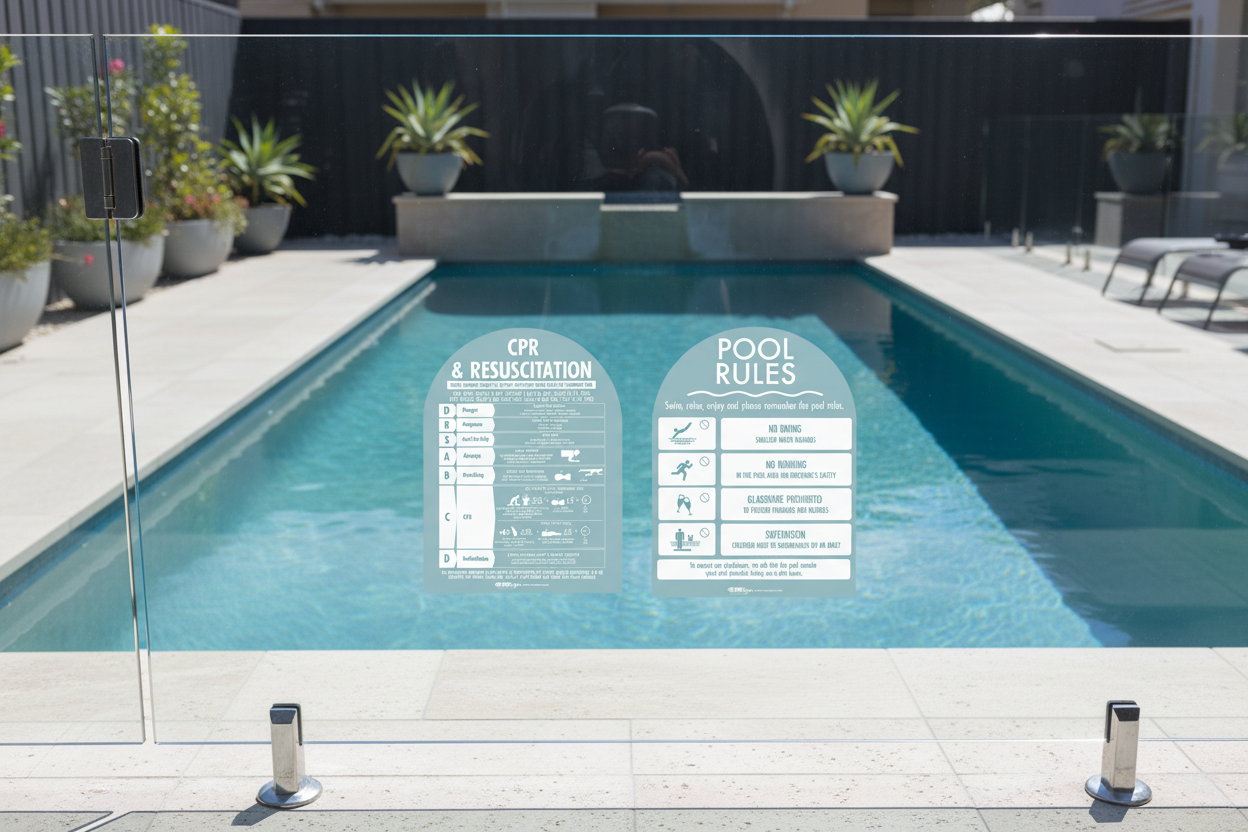 CPR Sign & Pool Rules Sign Pack Arch Aqua Background