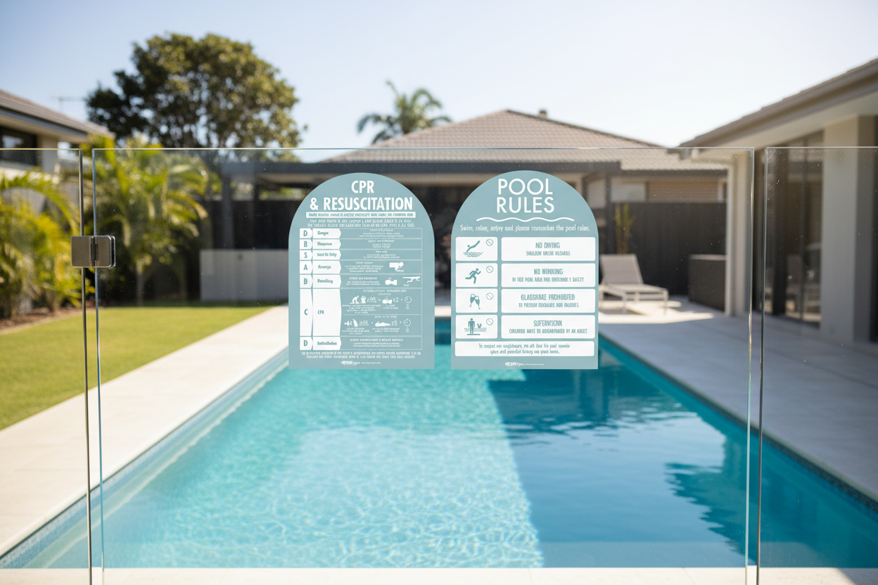 CPR Sign & Pool Rules Sign Pack Arch Aqua Background
