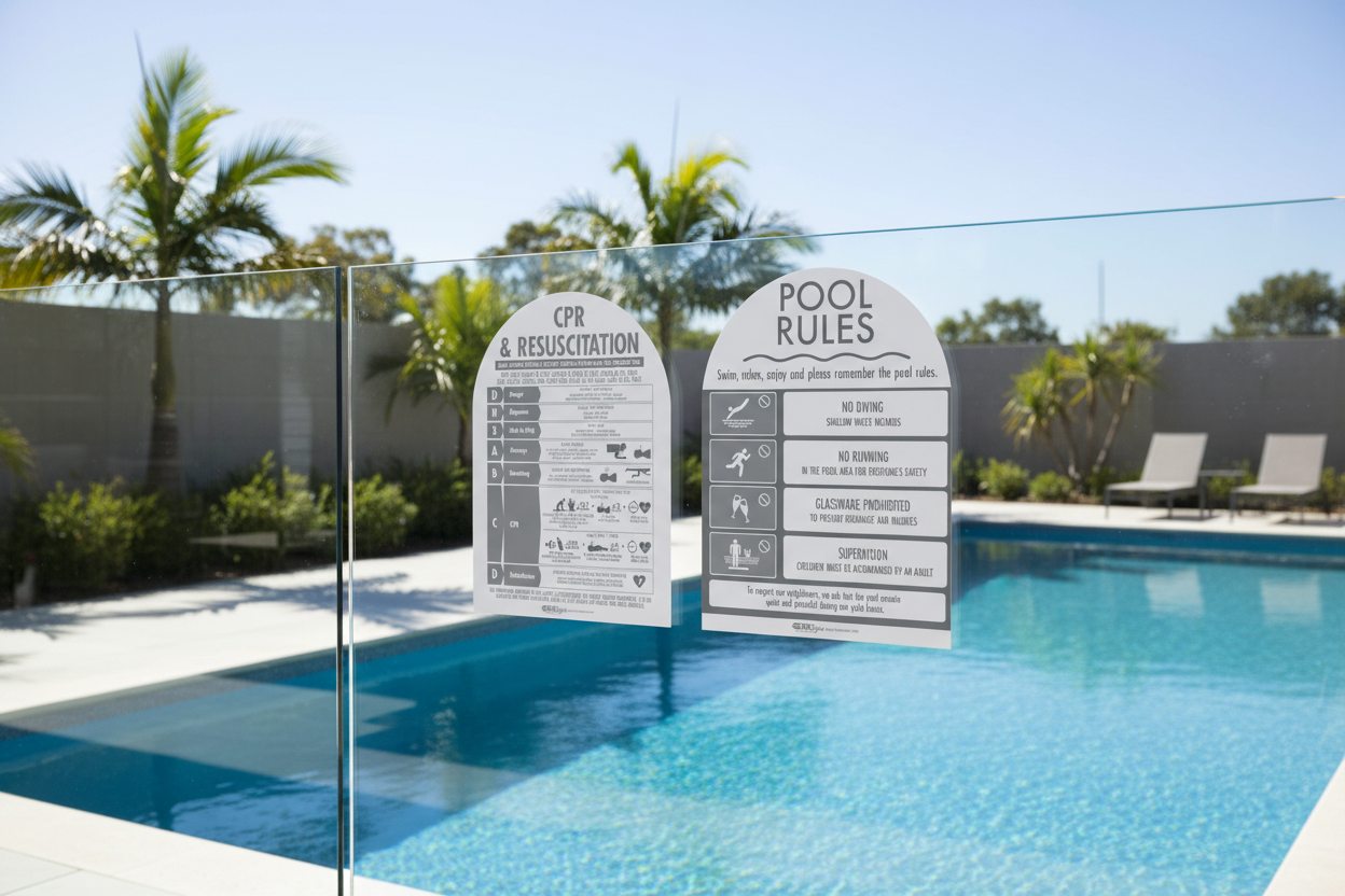 CPR Sign & Pool Rules Sign Pack Arch Grey