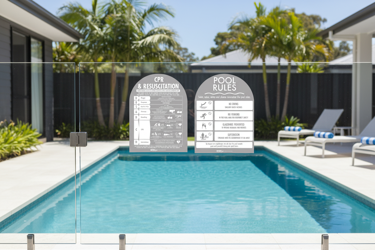 CPR Sign & Pool Rules Sign Pack Arch Grey Background