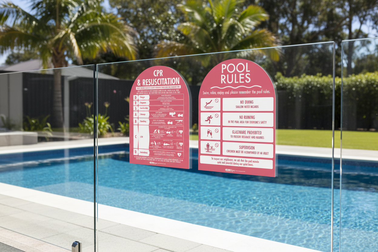 CPR Sign & Pool Rules Sign Pack Arch Rose Background