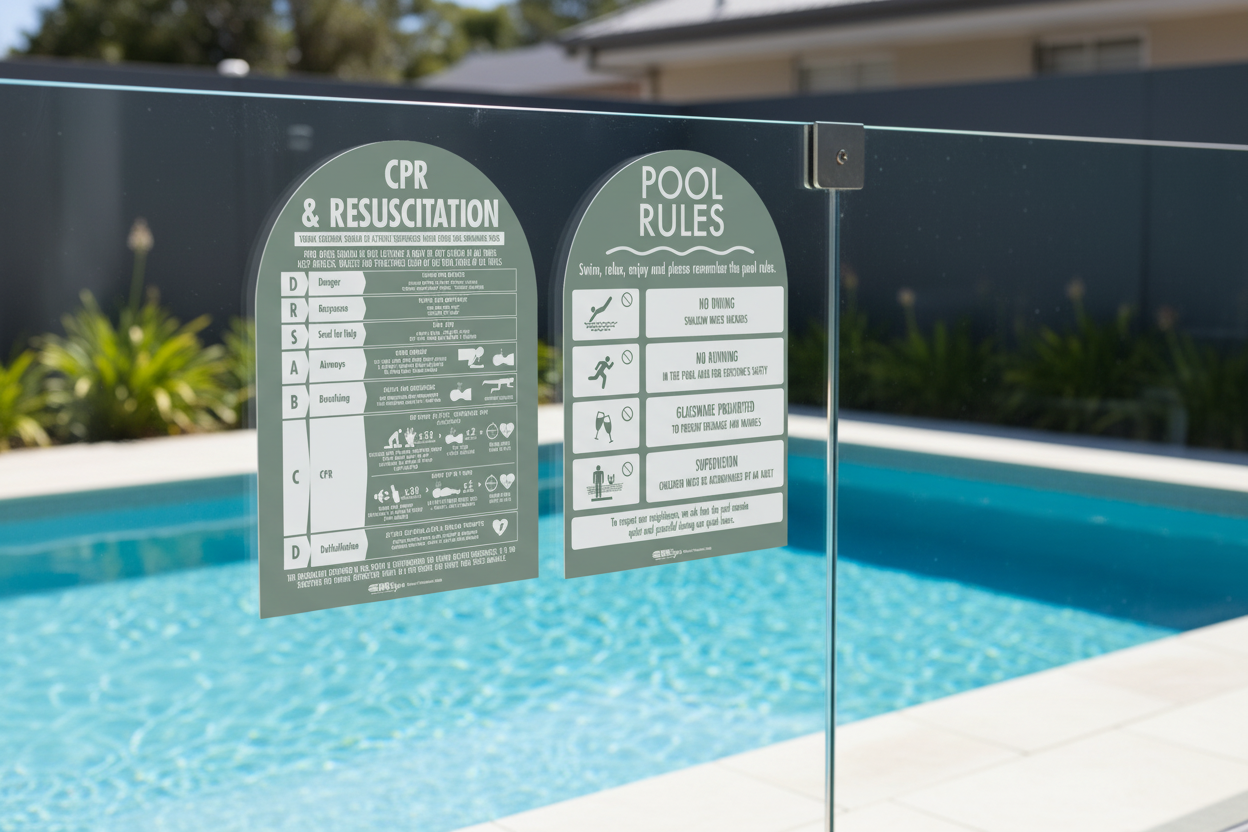 CPR Sign & Pool Rules Sign Pack Arch Sage Background