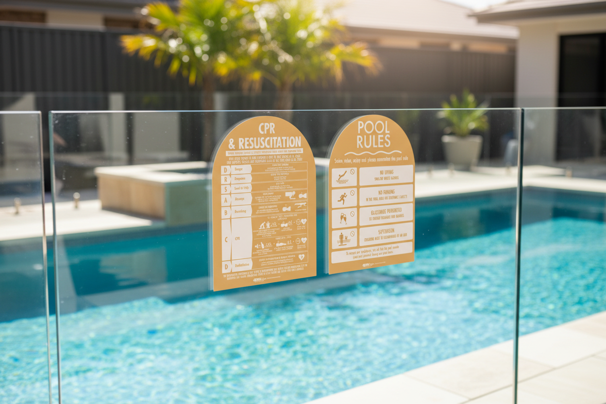 CPR Sign & Pool Rules Sign Pack Arch Sand Background