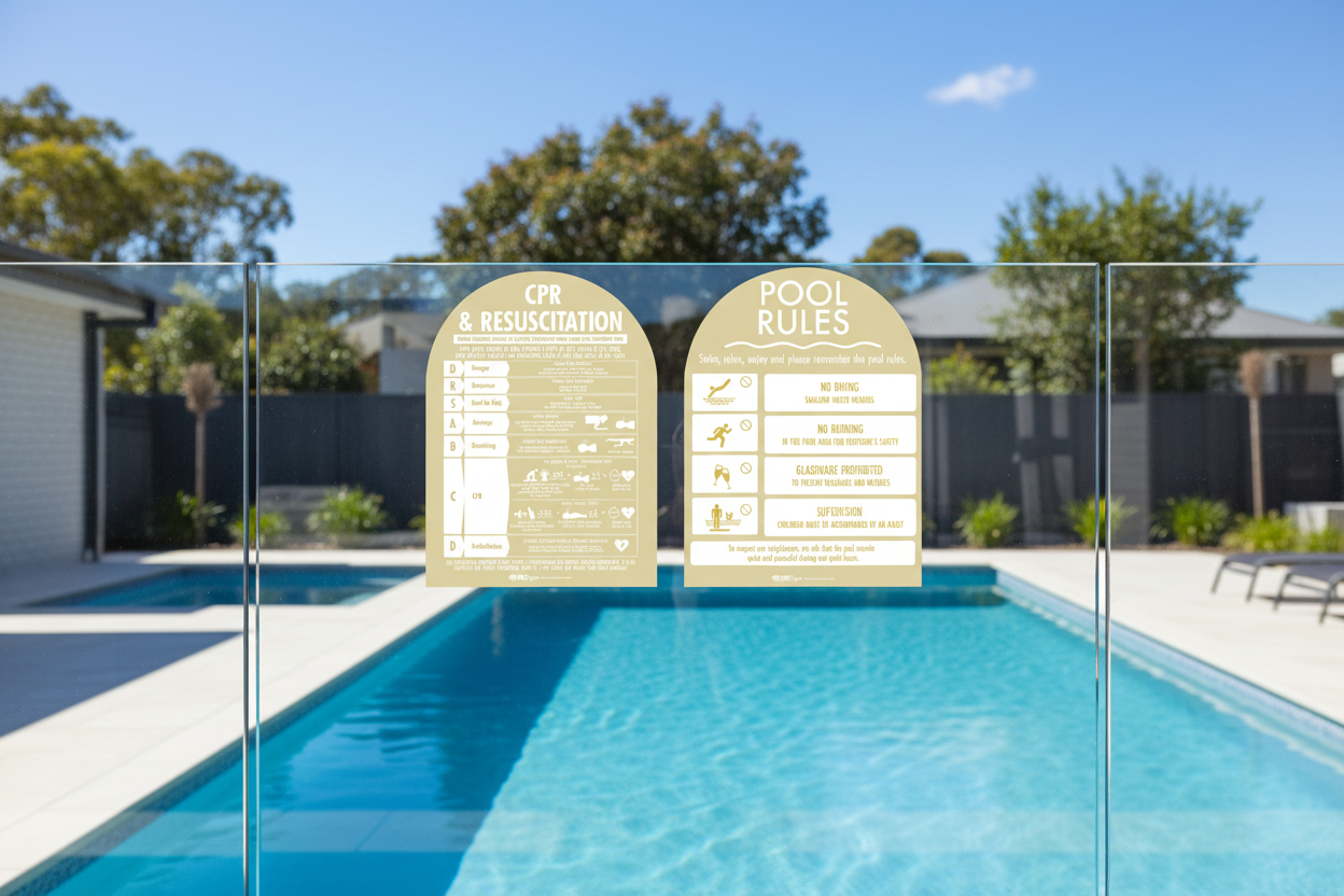 CPR Sign & Pool Rules Sign Pack Arch Sunshine Background