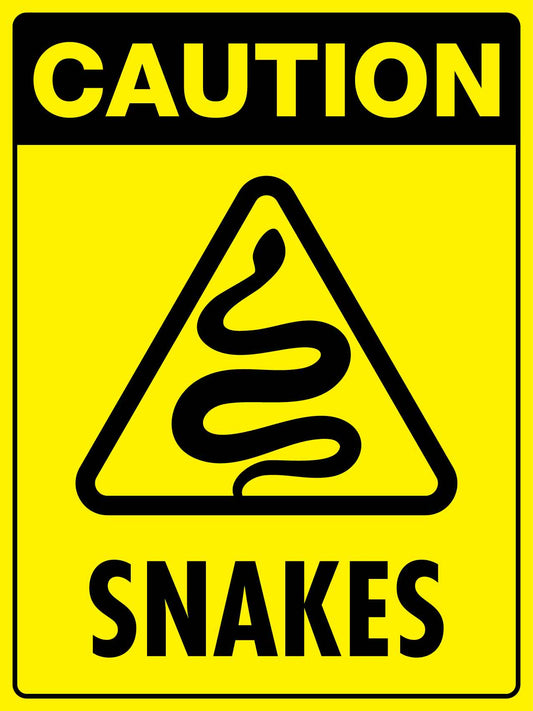 Caution Snakes Bright Yellow Sign