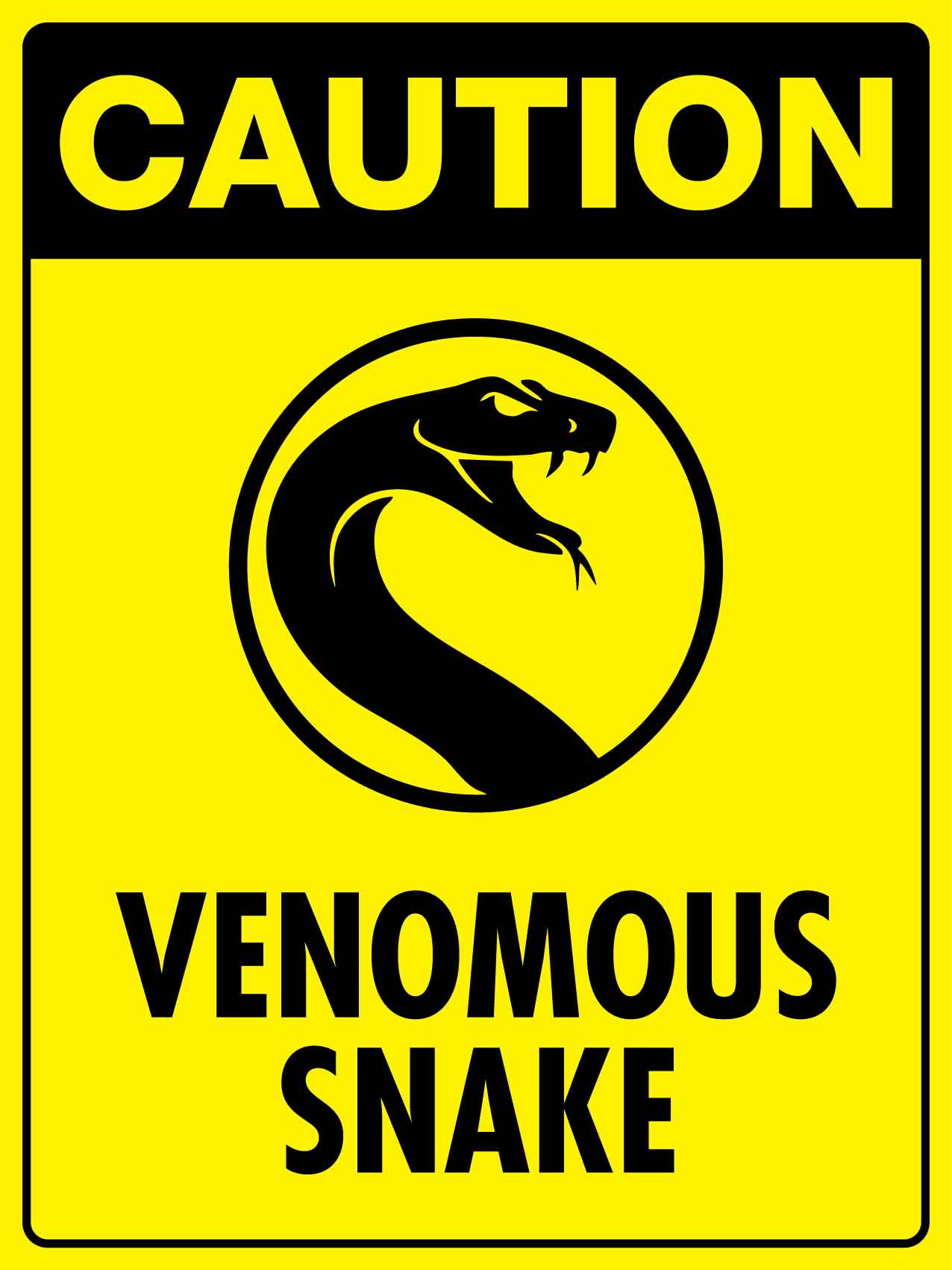 Caution Venomous Snake Bright Yellow Sign