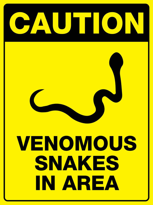 Caution Venomous Snake Symbol Bright Yellow Sign