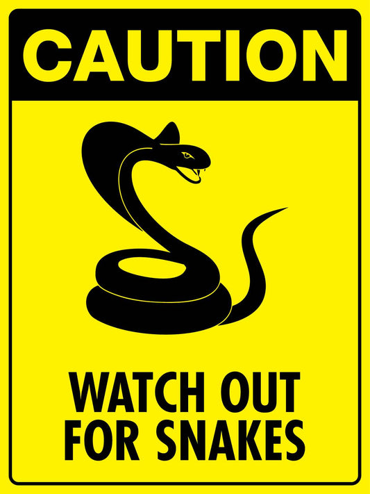 Caution Watch Out For Snakes Bright Yellow Sign