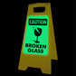 Glow In The Dark - Yellow A-Frame - Caution Broken Glass