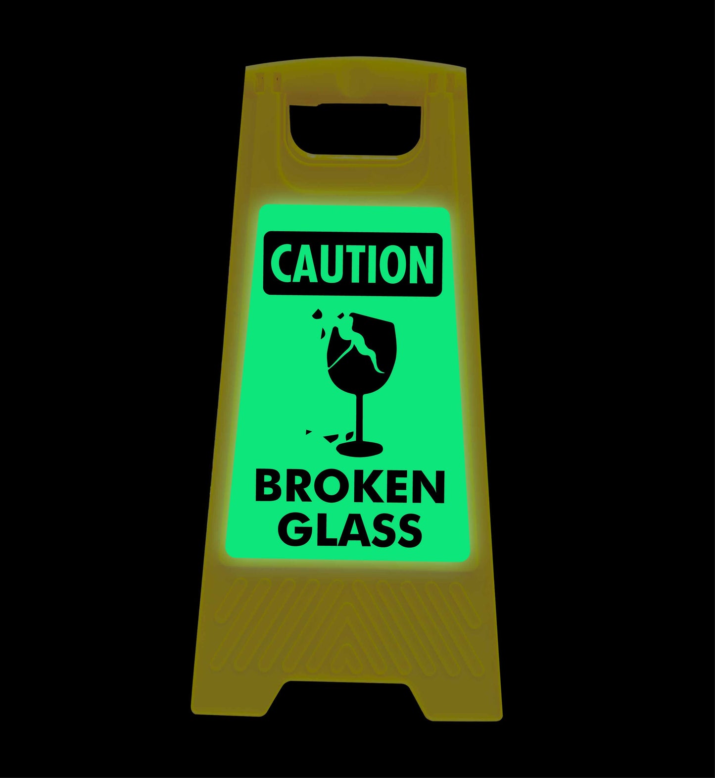 Glow In The Dark - Yellow A-Frame - Caution Broken Glass