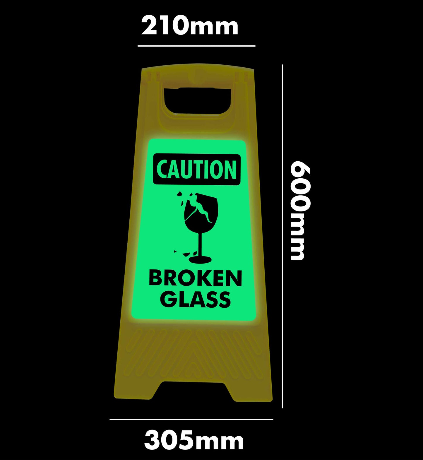 Glow In The Dark - Yellow A-Frame - Caution Broken Glass