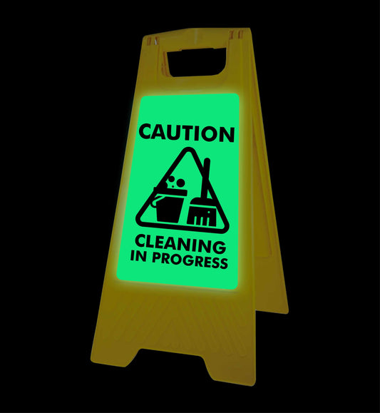 Glow In The Dark - Yellow A-Frame - Caution Cleaning In Progress