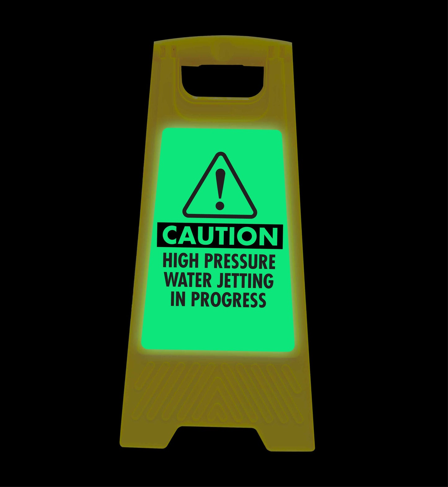 Glow In The Dark - Yellow A-Frame - Caution High Pressure Water Jetting In Progress