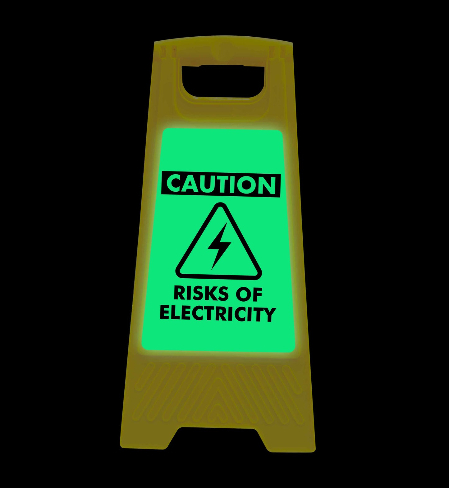 Glow In The Dark - Yellow A-Frame - Caution Risks Of Electricity