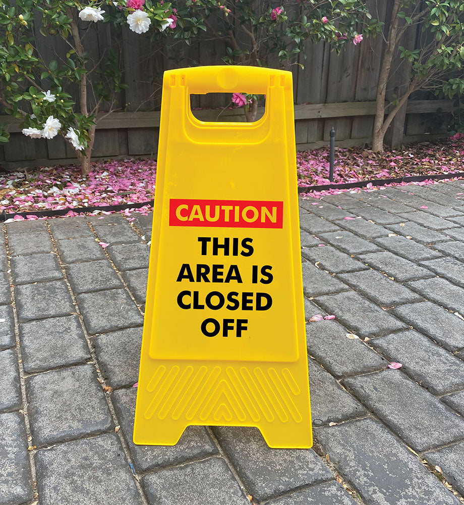 Close. Area Yellow A-Frame - Caution This Area Is Closed Off – New Signs