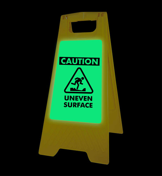 Glow In The Dark - Yellow A-Frame - Caution Uneven Surface