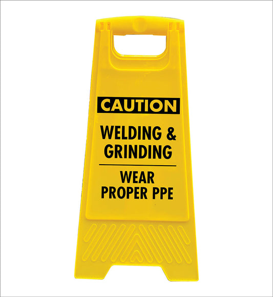 Yellow A-Frame - Caution Welding & Grinding