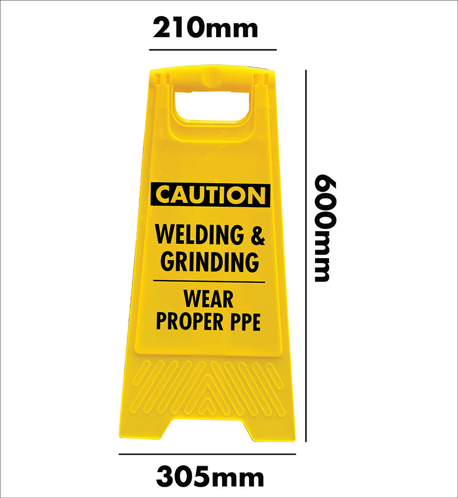 Yellow A-Frame - Caution Welding & Grinding