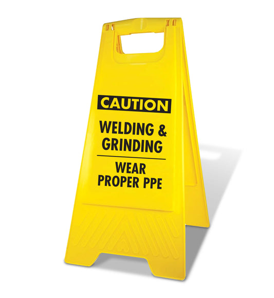 Yellow A-Frame - Caution Welding & Grinding