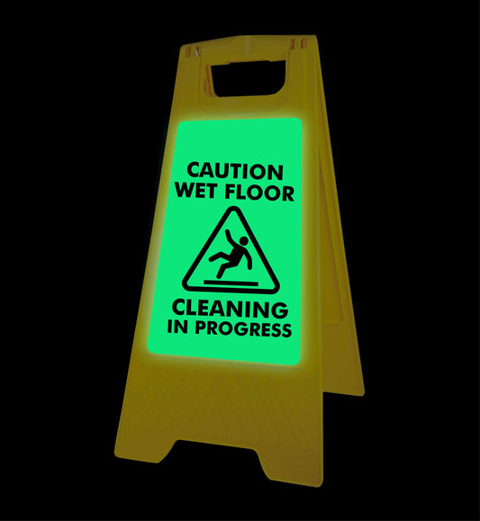 Glow In The Dark - Yellow A-Frame - Wet Floor Cleaning In Progress