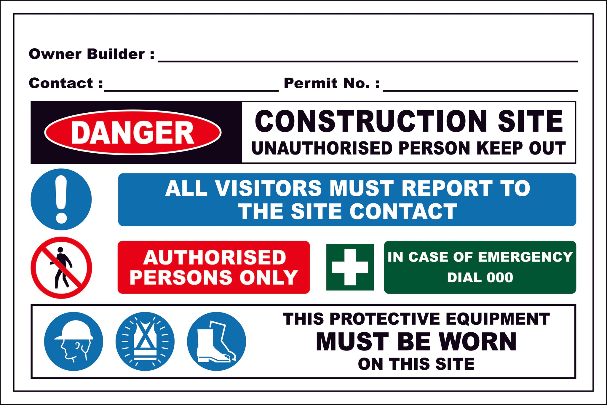 Construction Owner Builder Combination Sign – New Signs