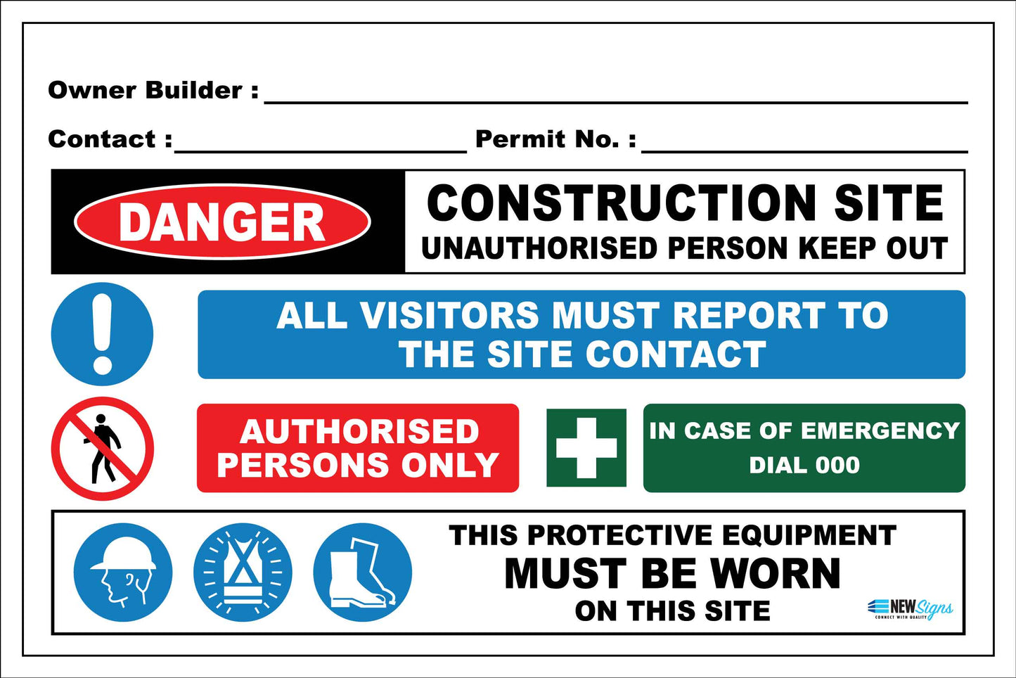 Construction Owner Builder Combination Sign