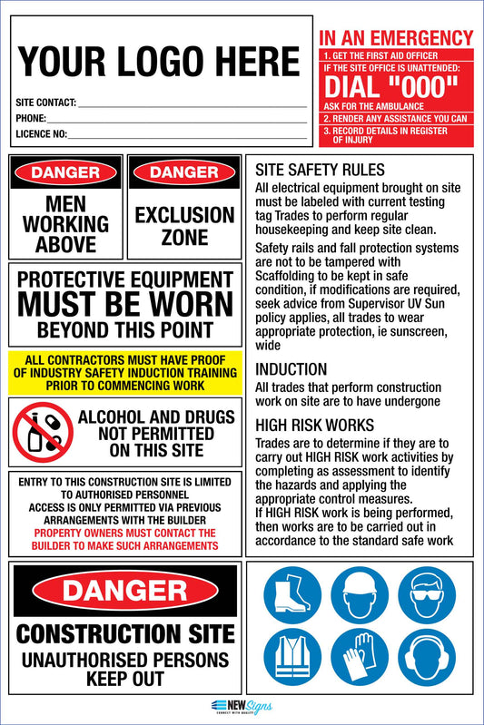 Construction Site Entry High Risk Emergency Logo and Details Sign
