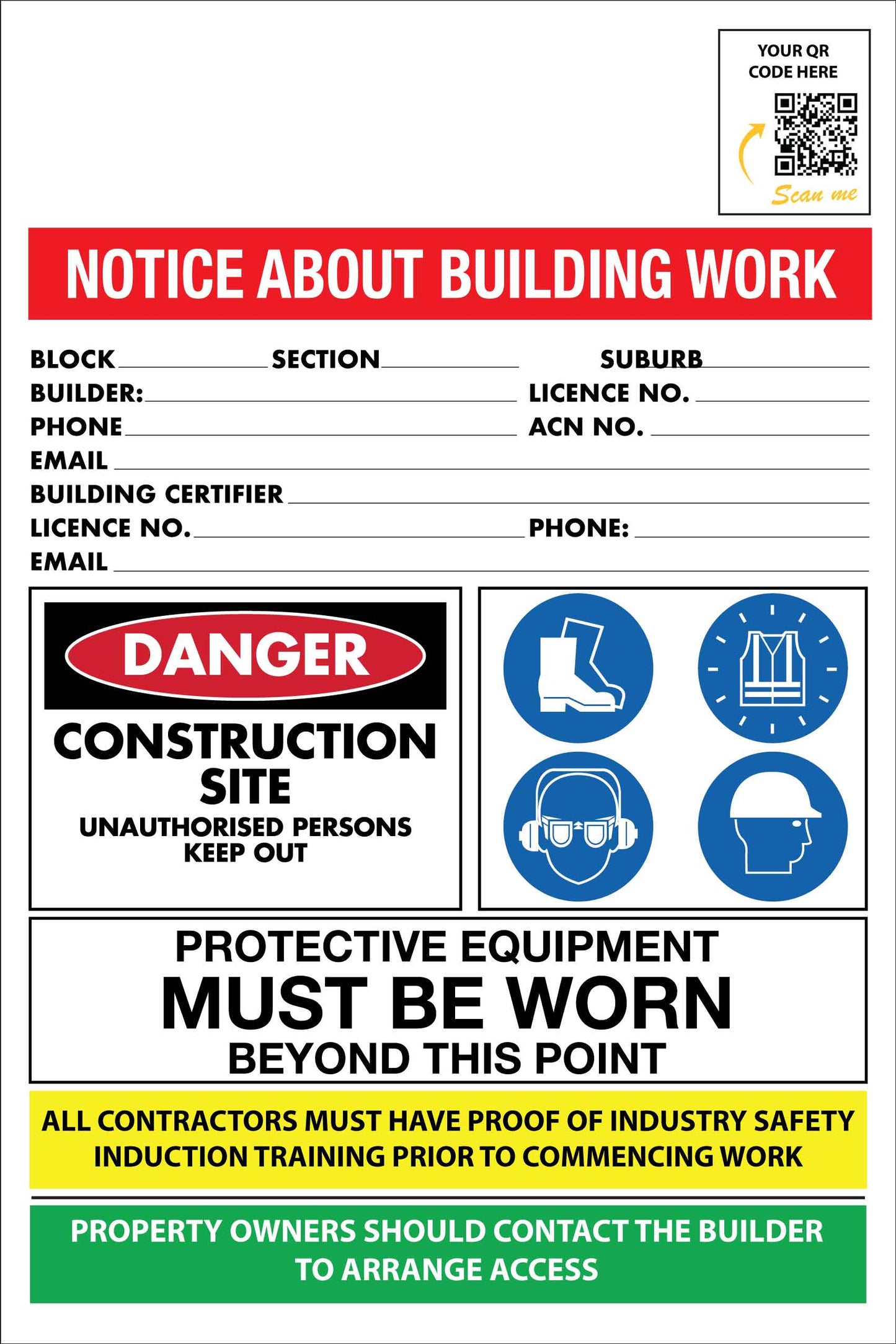 Construction Site Entry ACT Building Sign