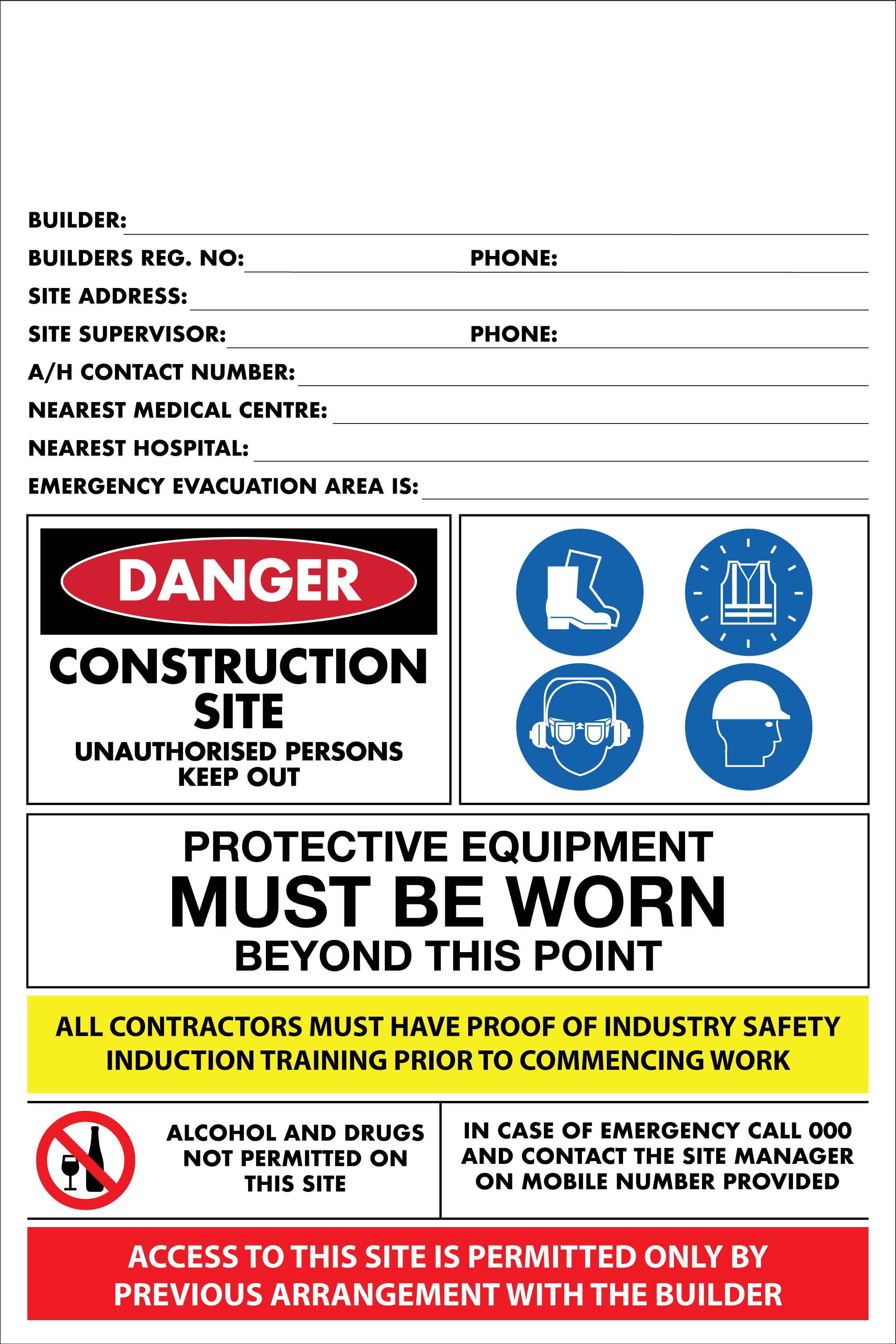 Construction Site Entry Building Emergency Details Sign – New Signs