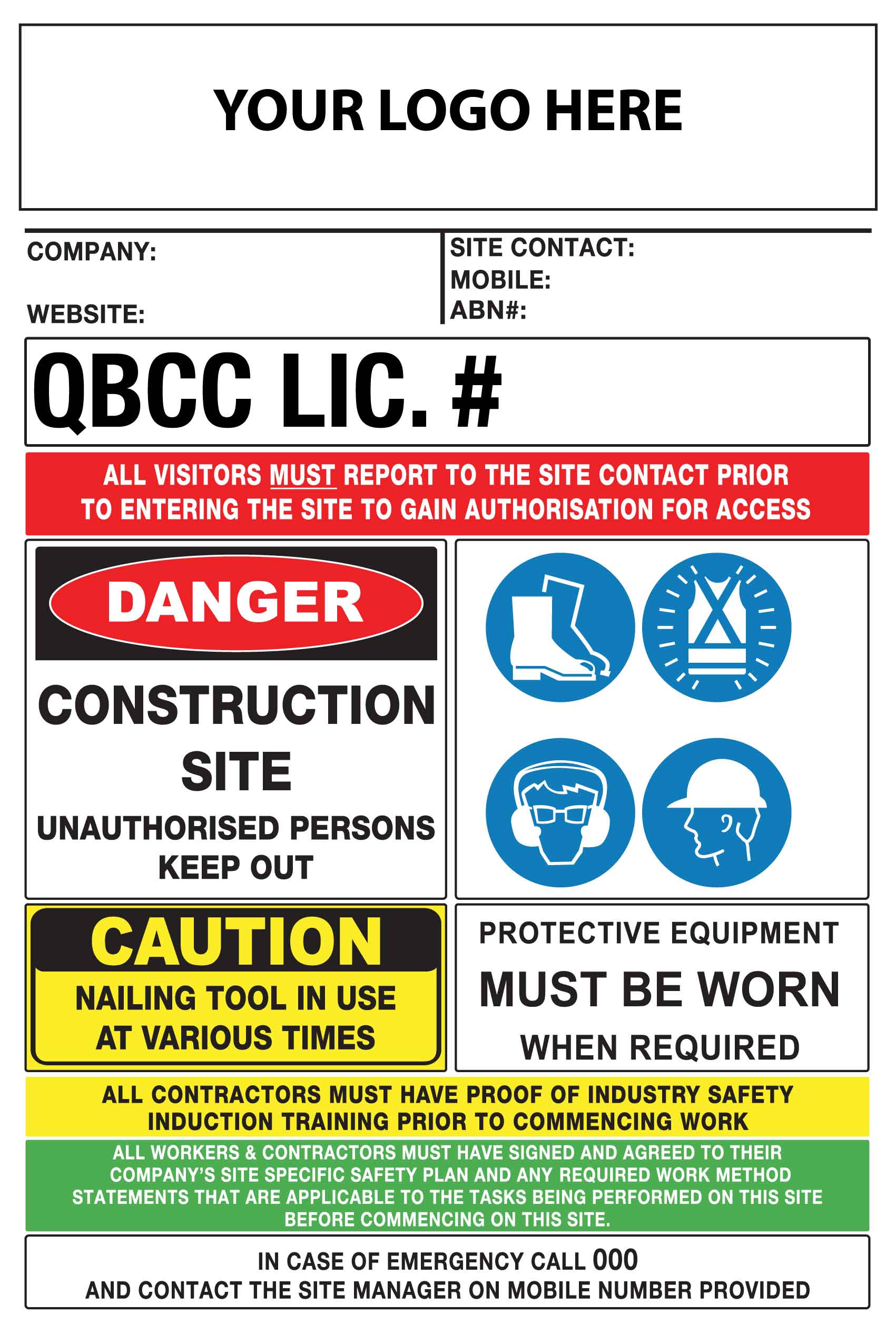 Qld Builder Sign Example Construction Site Entry Building QLD QBCC Compliant Sign – New Signs