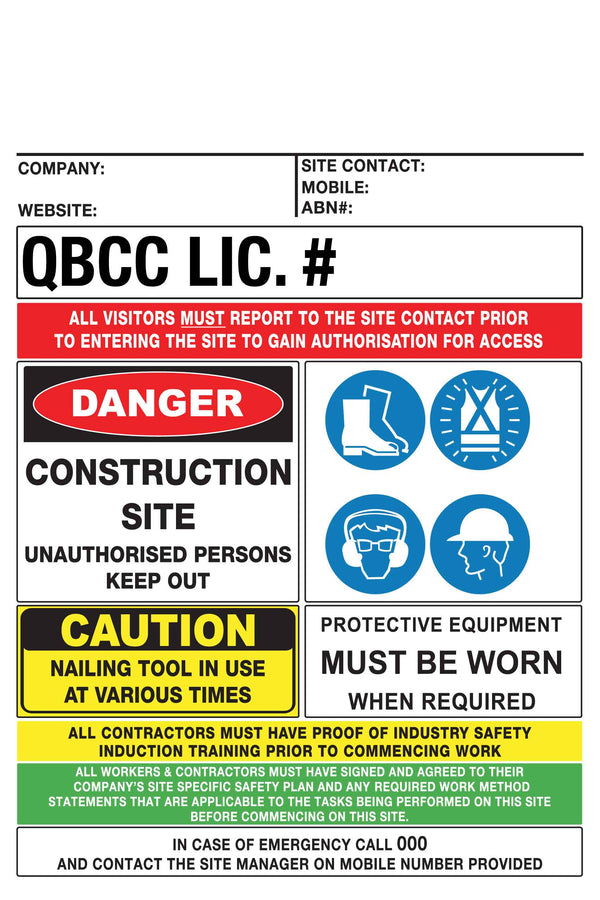 Construction Site Entry Building QLD QBCC Compliant Sign – New Signs