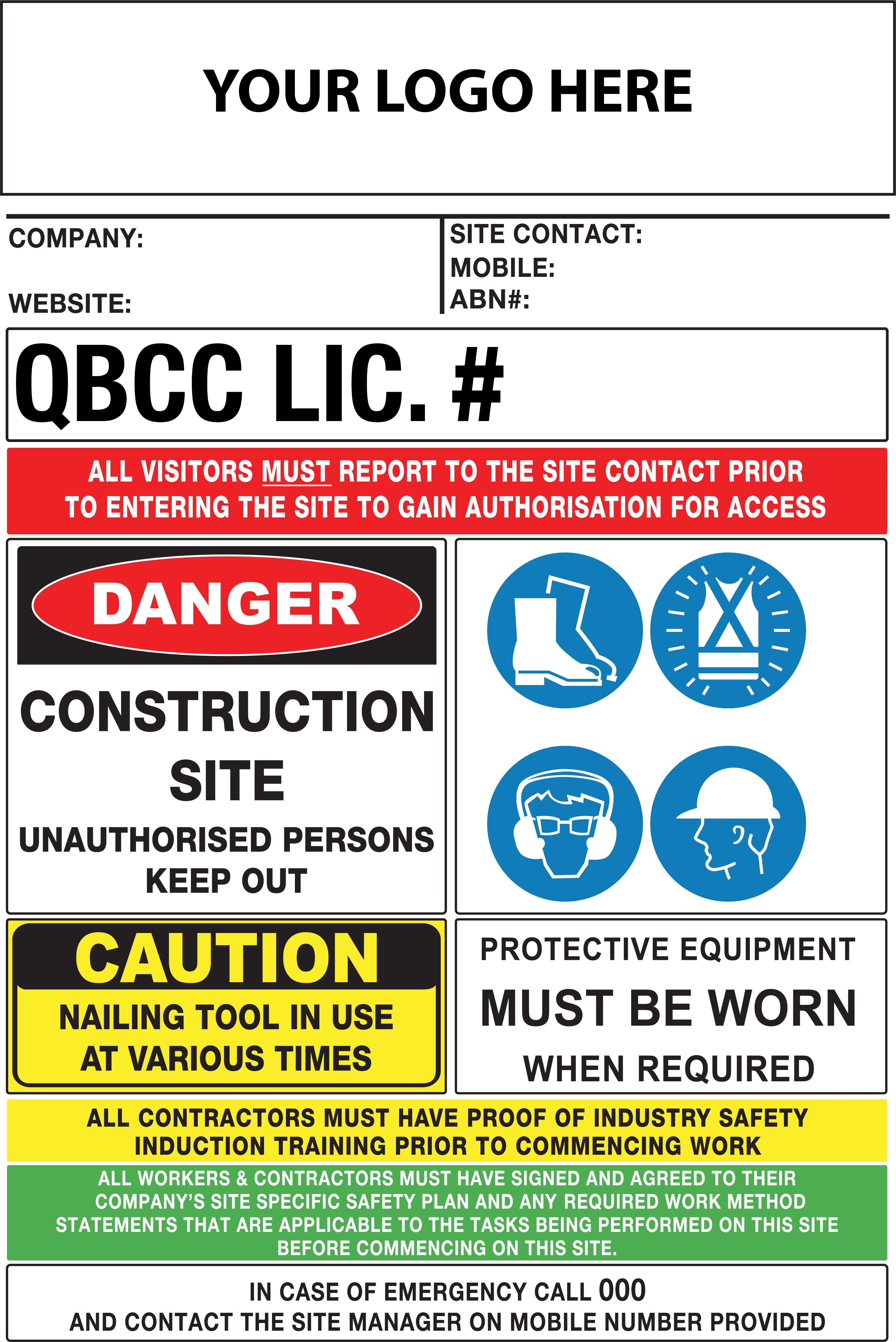 Construction Site Entry Building QLD QBCC Compliant Sign – New Signs