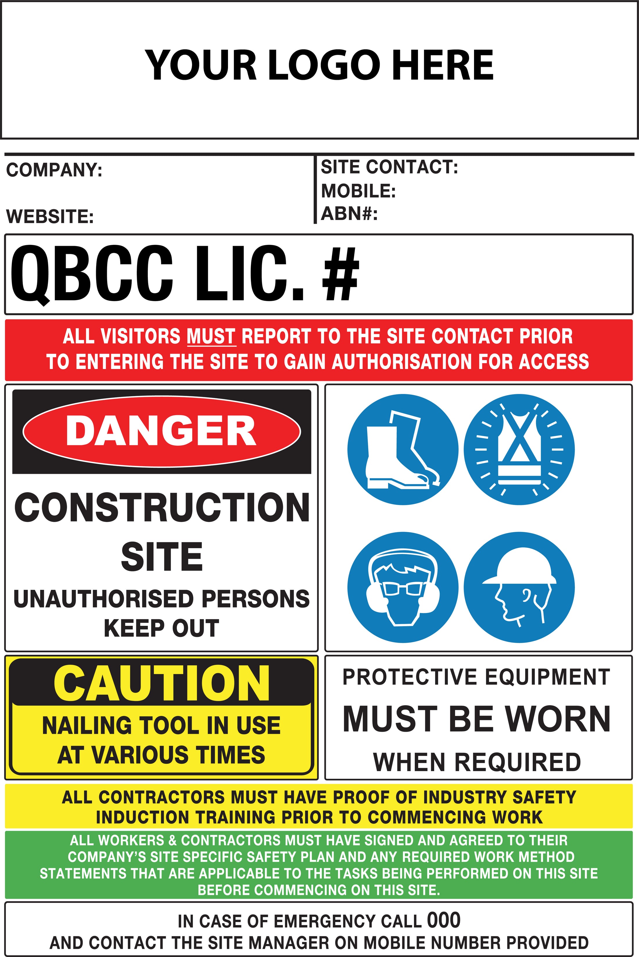 Construction Site Entry Building QLD QBCC Compliant Sign – New Signs