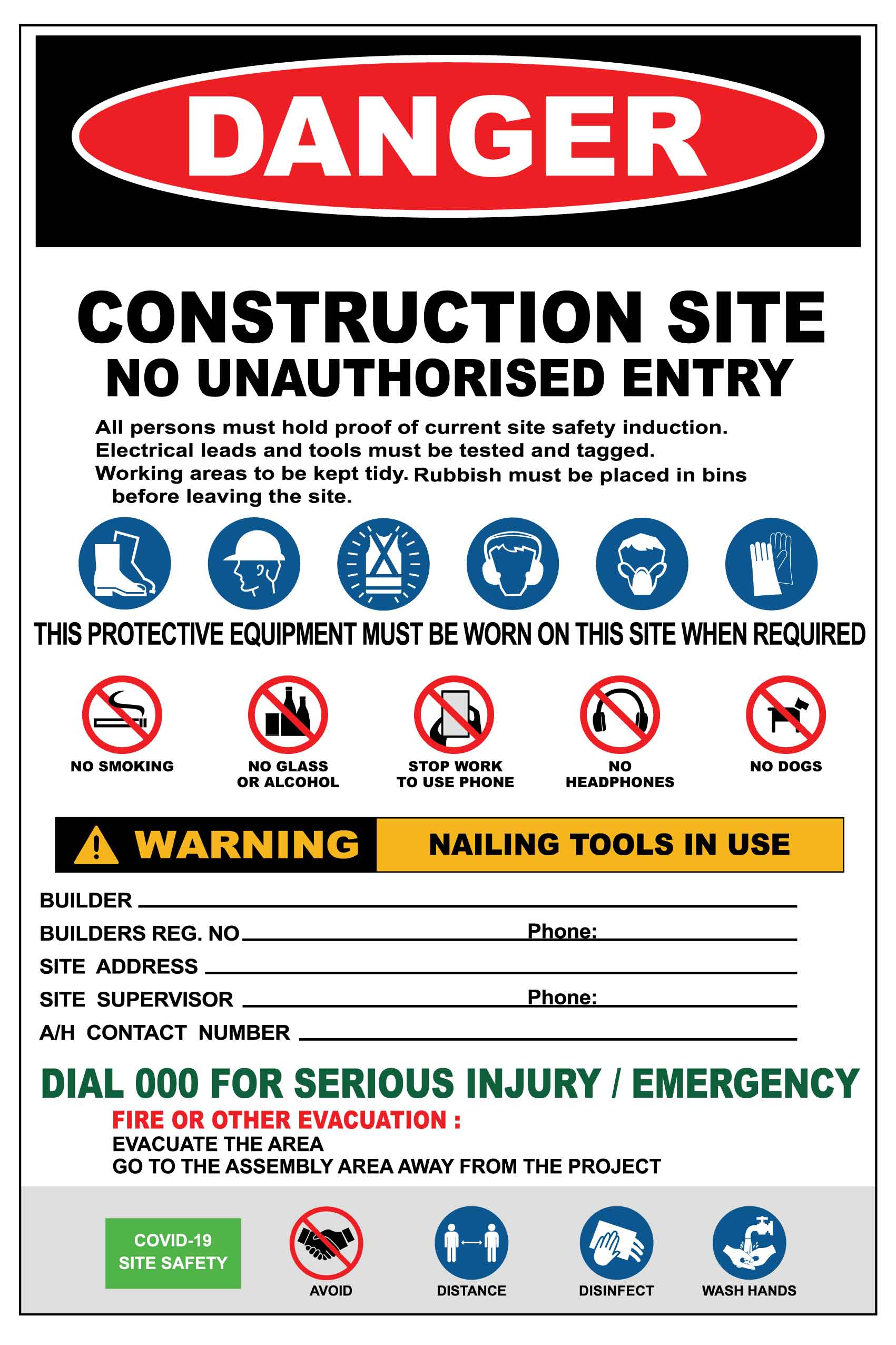 Construction Site Entry Signs & Building Site Entry Signage – New Signs