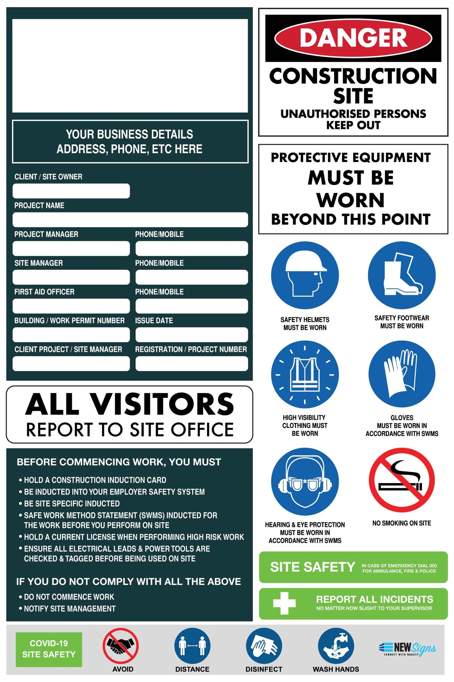 Construction Site Entry Compliance Covid Sign