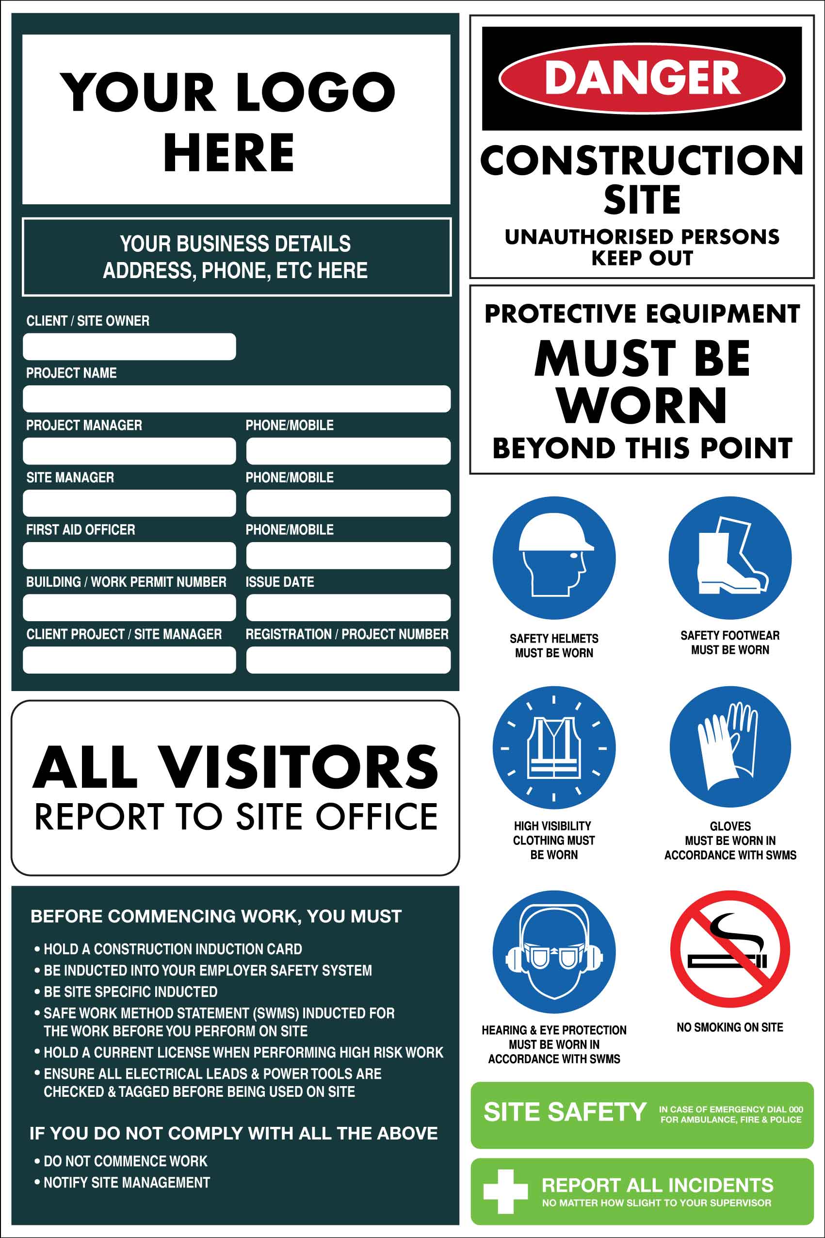 Construction Site Entry Compliance Sign – New Signs