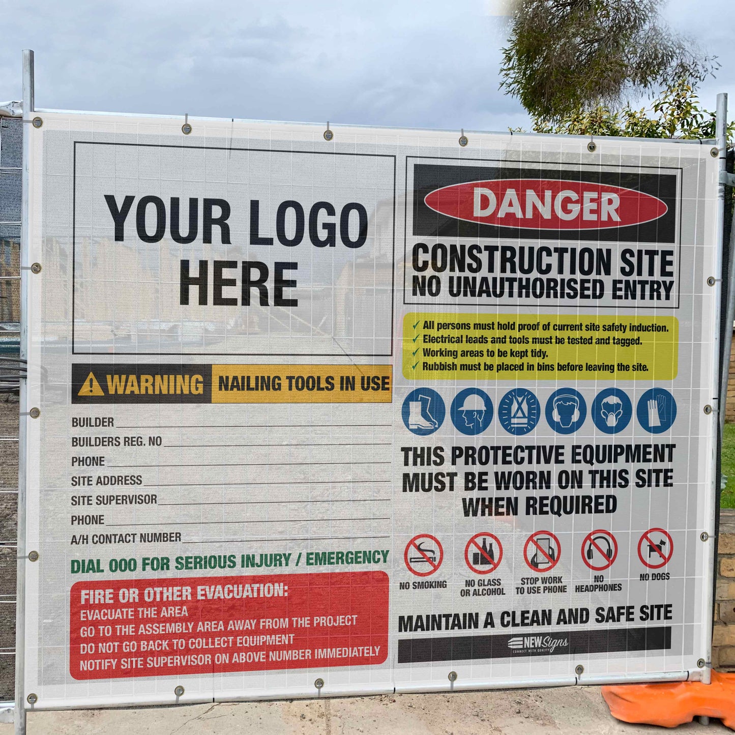 Construction Site Entry Danger Combination - Mesh Banner