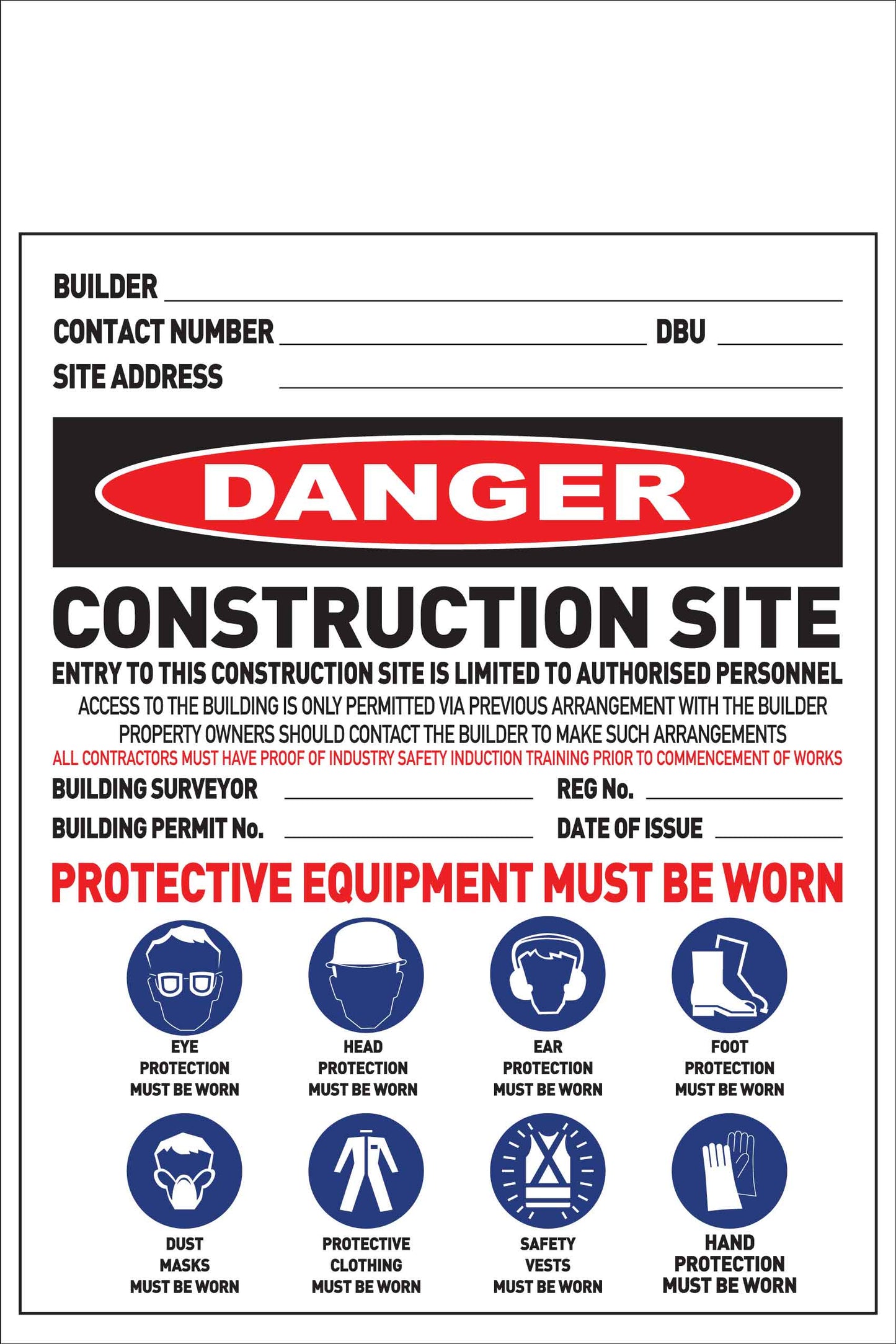 Construction Site Entry Danger Combination Sign