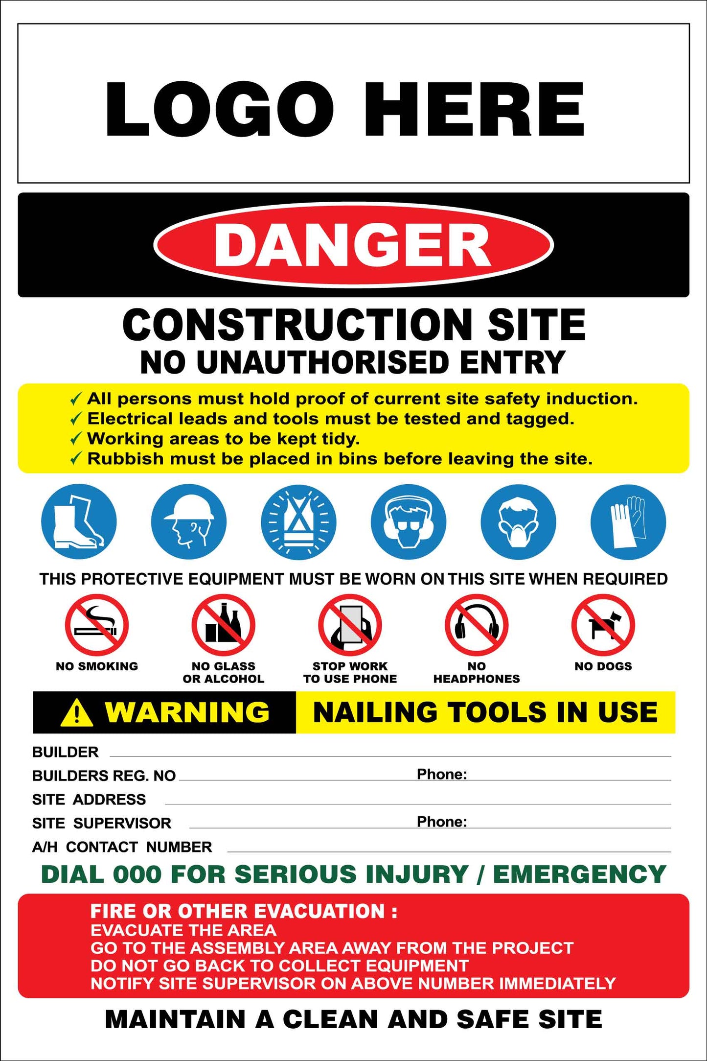 Construction Site Entry Danger Combination Logo Sign – New Signs