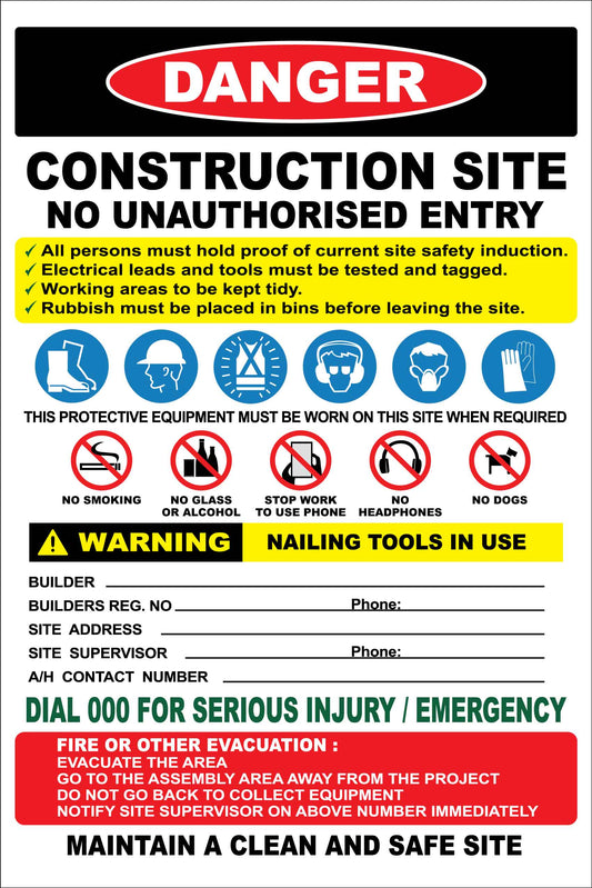 Construction Site Entry Danger Combination No Logo