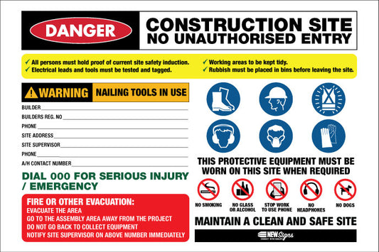 Construction Site Entry Danger Combination No Logo - Mesh Banner