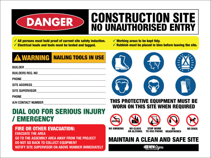 Construction Site Entry Danger Combination No Logo - Mesh Banner