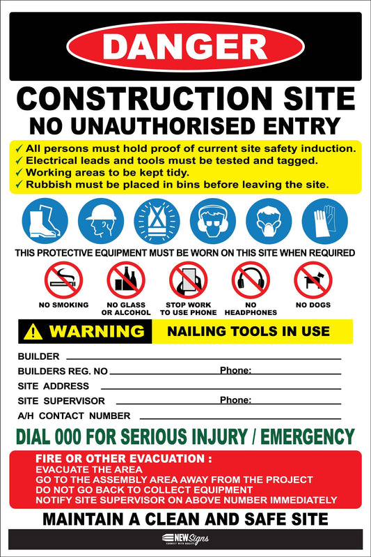 Construction Site Entry Danger Combination No Logo