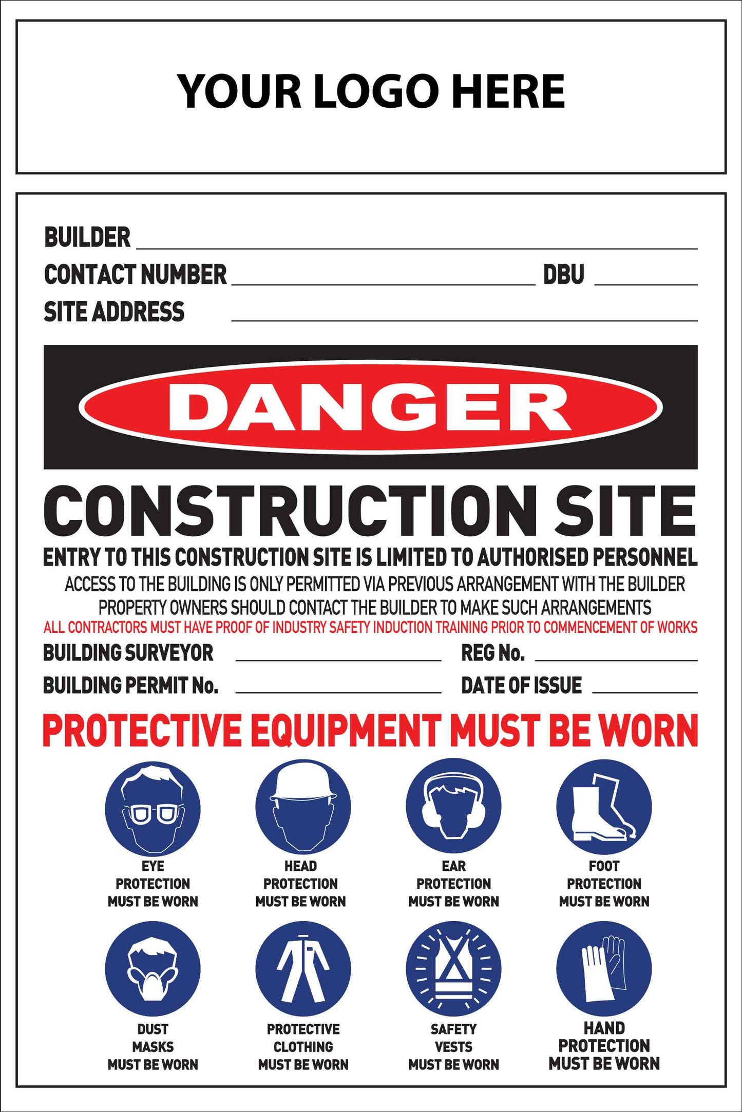 Construction Site Entry Danger Combination Sign – New Signs
