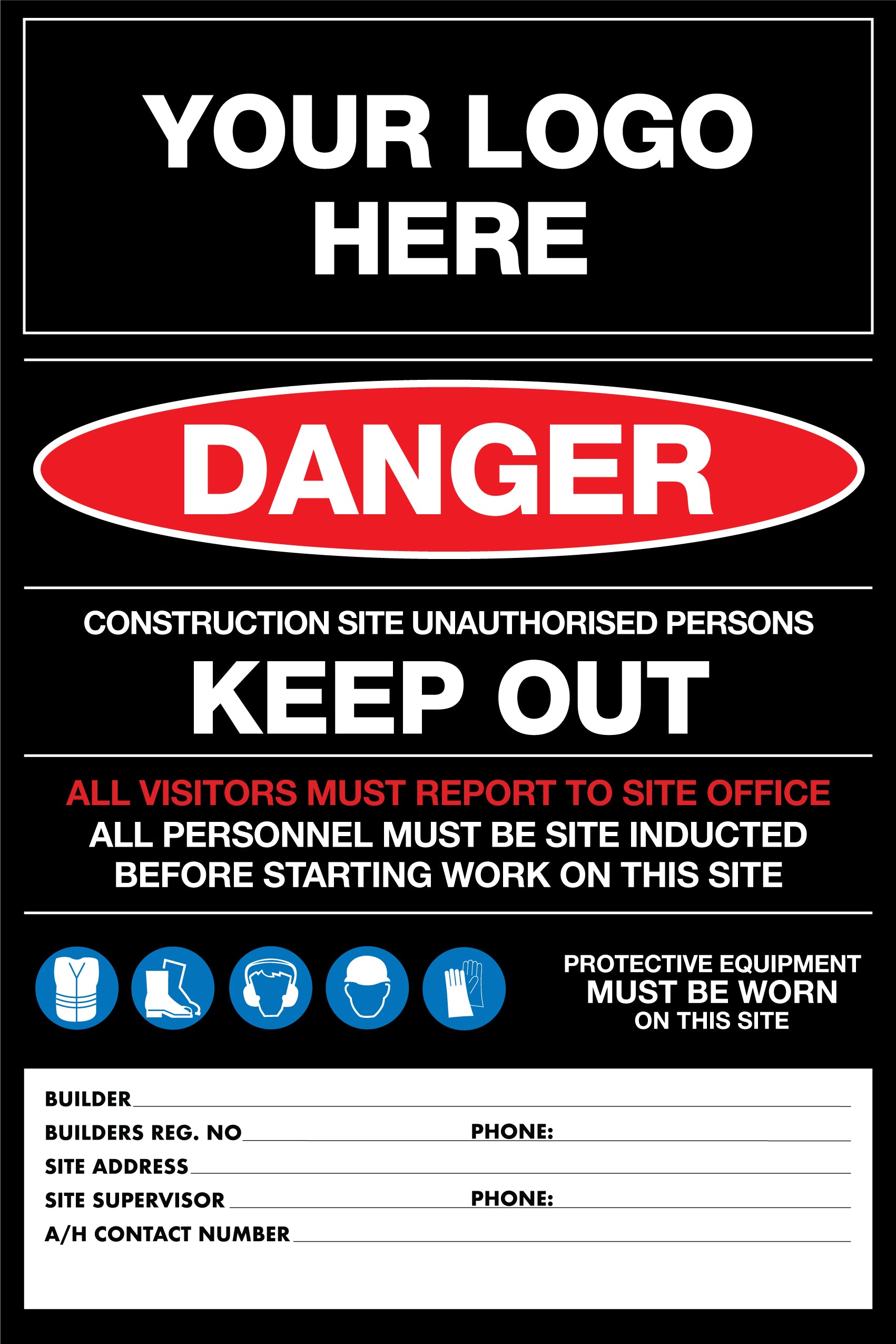 Construction Site Entry Danger PPE Keep Out Building Sign – New Signs