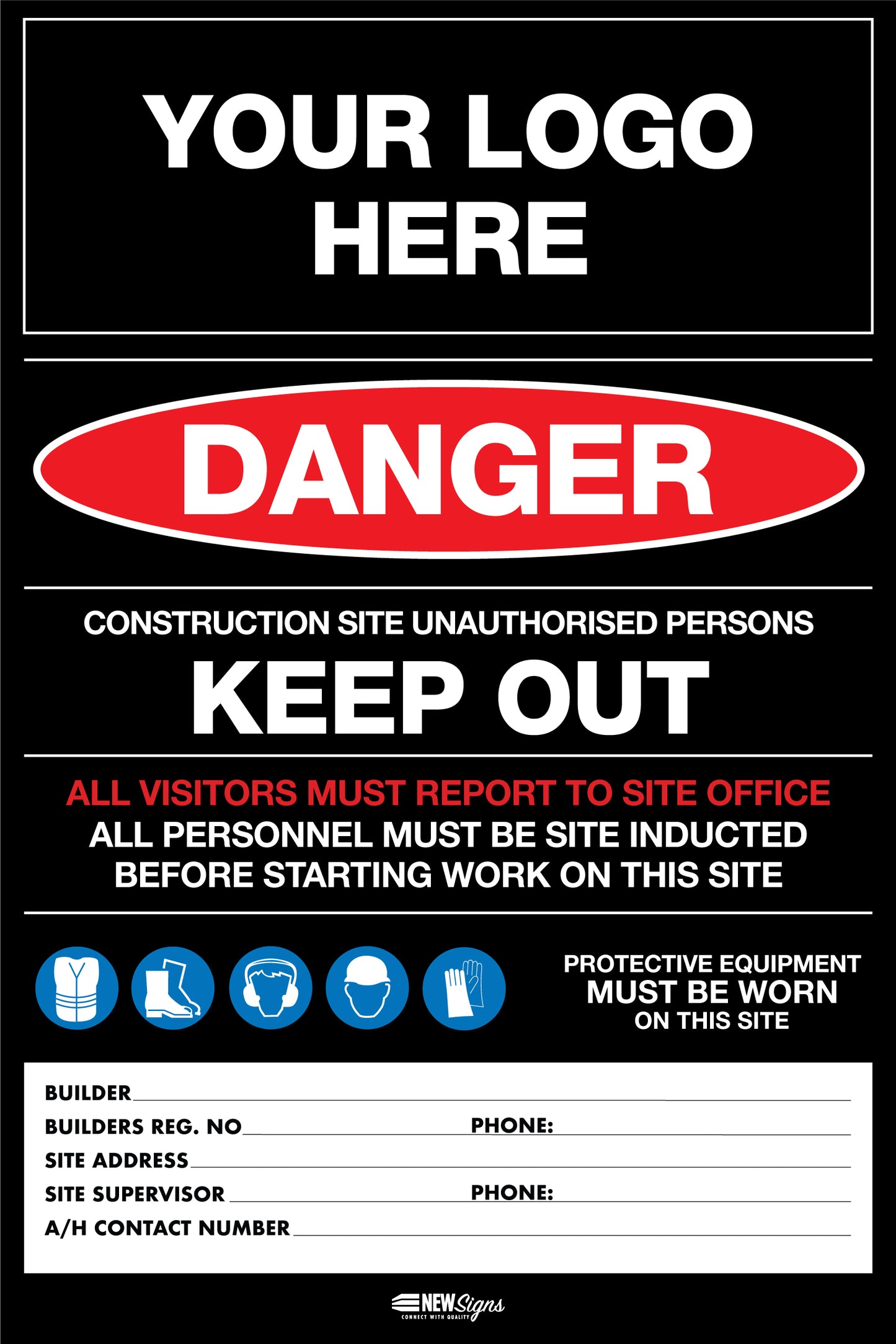 Construction Site Entry Danger PPE Keep Out Building Sign