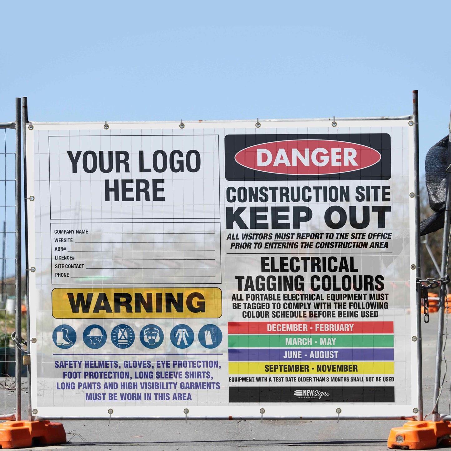 Construction Site Entry Danger and Test And Tag - Mesh Banner