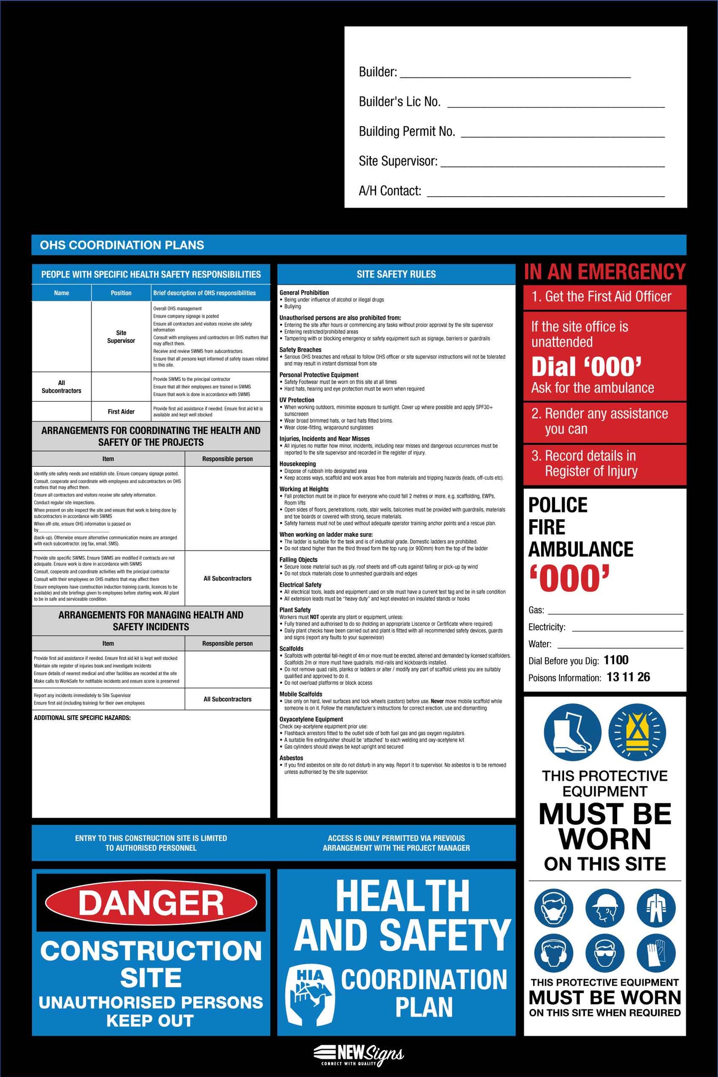 Construction Site Entry OHS and Safety Co-Ordination Plan Blue